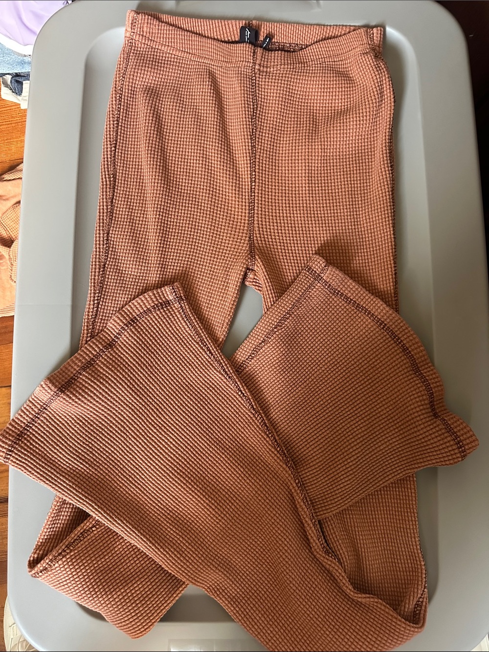 Urban Outfitters Women’s Waffle Knit Matching Lounge Set - Rust Orange